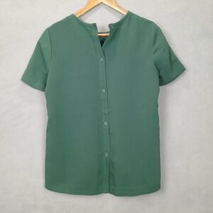 Madewell Shirt Womens XS Green Knit Round Neck Button Front Casual Everyday Wear